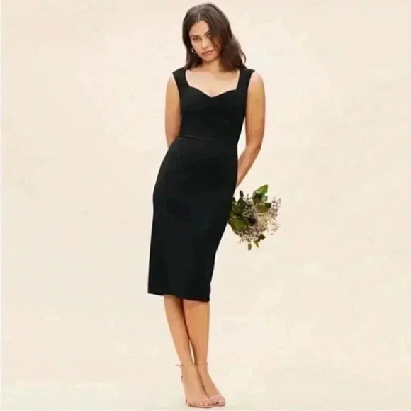 NWT Dress the Population Elle Dress Black Sheath Silhouette Queen Anne Neckline - Picture 1 of 6